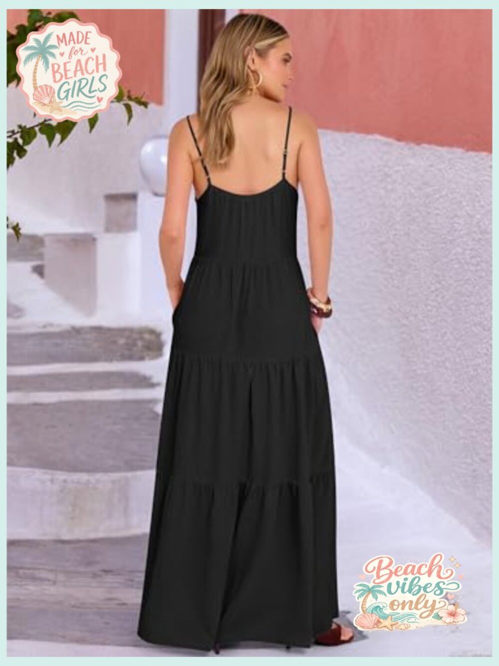 Sleeveless Spaghetti Strap Tiered Maxi Dress Flowy Boho Sundress Beach Vacation - Picture 5 of 7